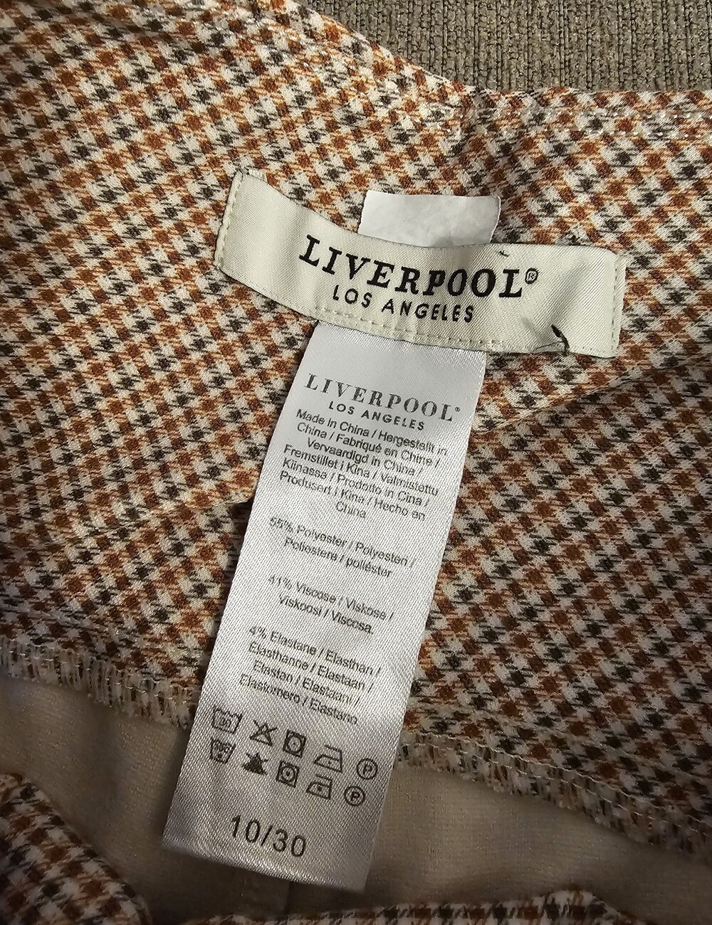 Liverpool Stella Kick Flare Lava Flow Check Casual Tan Gray Pants Size 10/30 - Picture 5 of 8